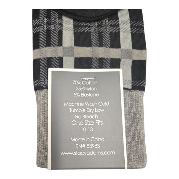 STACY ADAMS MENS WINDOWPANE DRESS SOCK. BLACK WHITE. SAS 348-6 - Picture 3 of 3